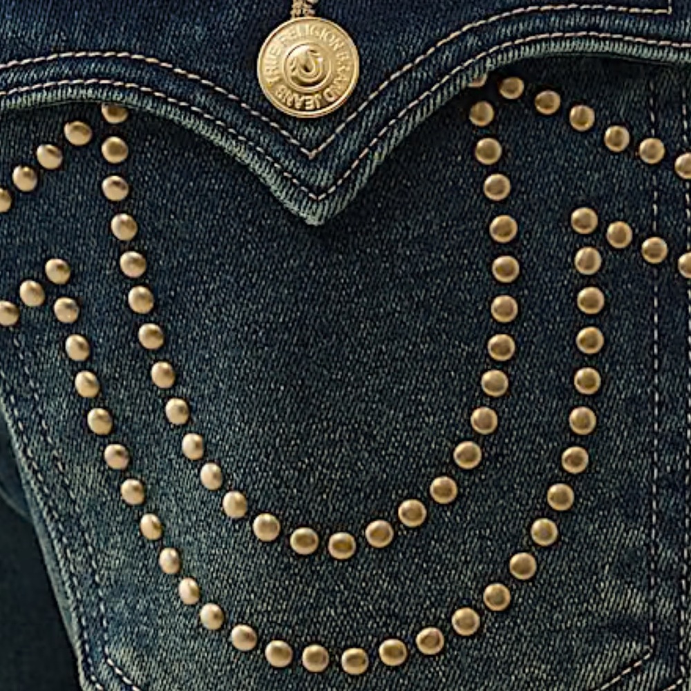 $164 NWT True Religion Geno Studded Horseshoe Slim Med Amber Nights  Wash Jeans